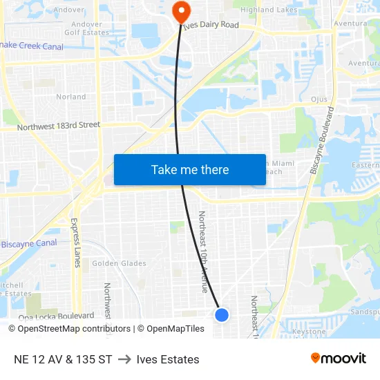 Ne 12 Av & 135 St to Ives Estates map
