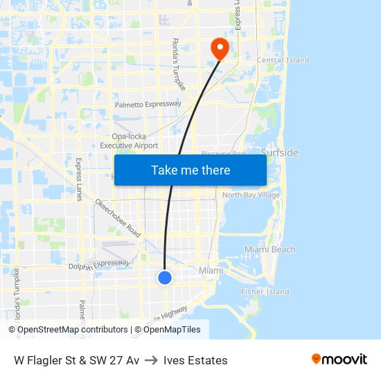 W Flagler St & SW 27 Av to Ives Estates map