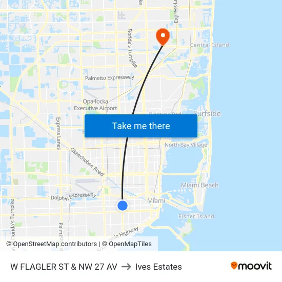 W Flagler St & Nw 27 Av to Ives Estates map
