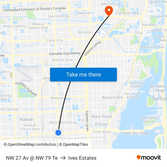 NW 27 Av @ NW 79 Te to Ives Estates map