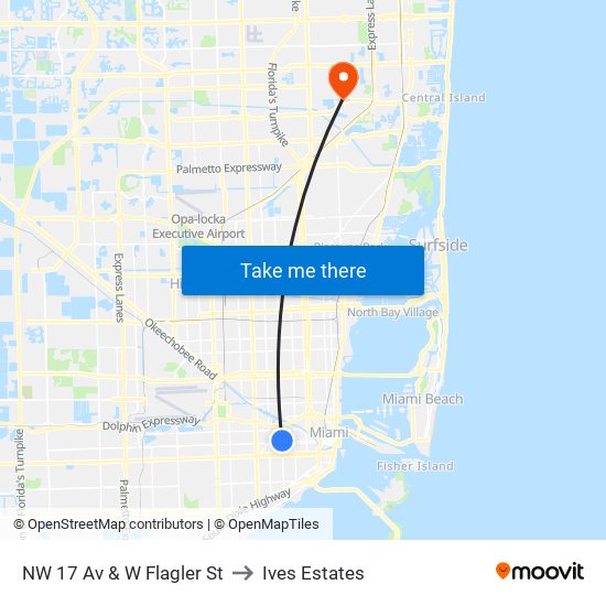 NW 17 Av & W Flagler St to Ives Estates map