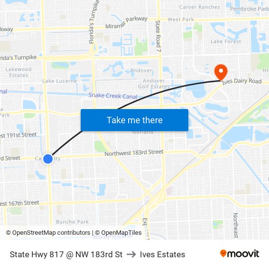 State Hwy 817 @ NW 183rd St to Ives Estates map