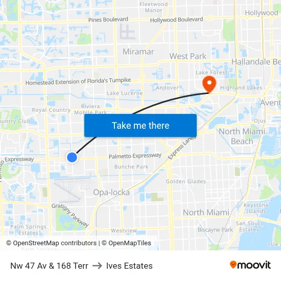 Nw 47 Av & 168 Terr to Ives Estates map