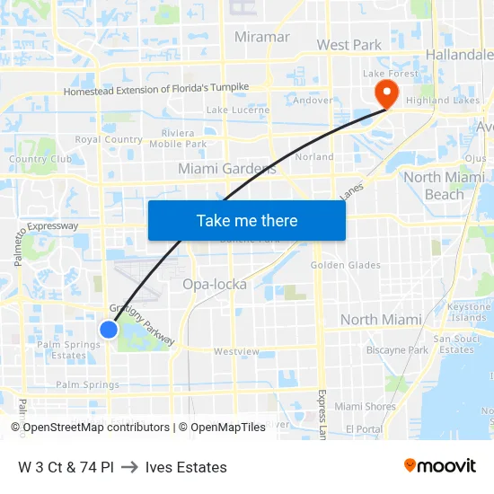 W 3 Ct & 74 Pl to Ives Estates map