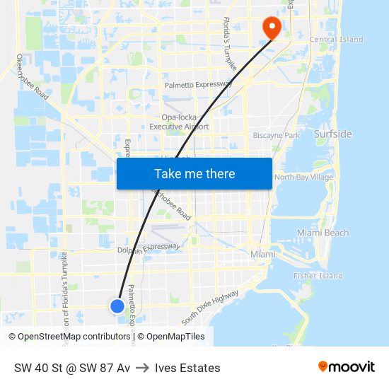 SW 40 St @ SW 87 Av to Ives Estates map