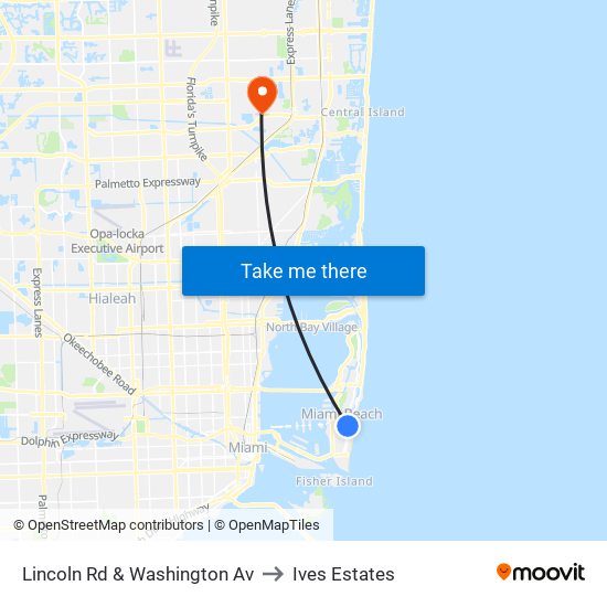 Lincoln Rd & Washington Av to Ives Estates map