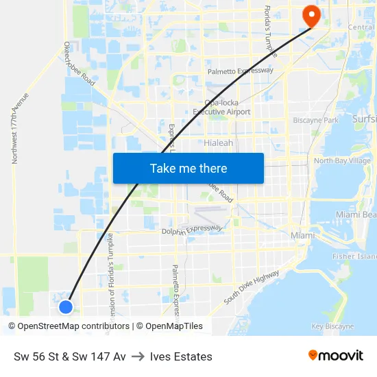 Sw 56 St & Sw 147 Av to Ives Estates map
