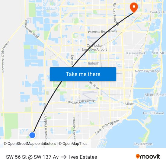 SW 56 St @ SW 137 Av to Ives Estates map