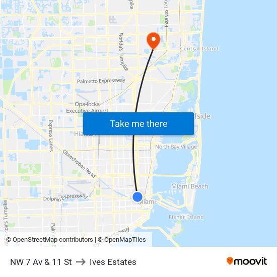 NW 7 Av & 11 St to Ives Estates map