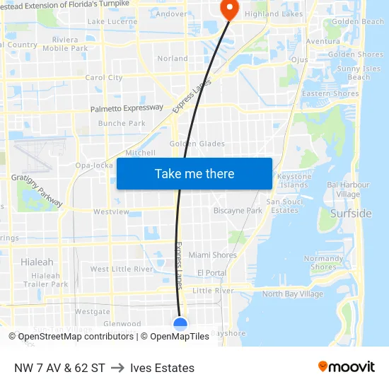 Nw 7 Av @ Nw 62 St to Ives Estates map