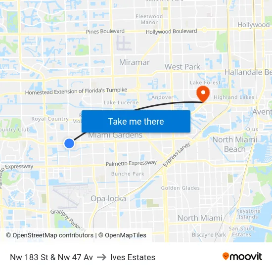 Nw 183 St & Nw 47 Av to Ives Estates map