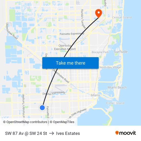 SW 87 Av @ SW 24 St to Ives Estates map