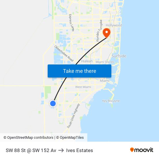 SW 88 St @ SW 152 Av to Ives Estates map