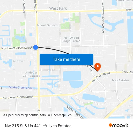 Nw 215 St & Us 441 to Ives Estates map
