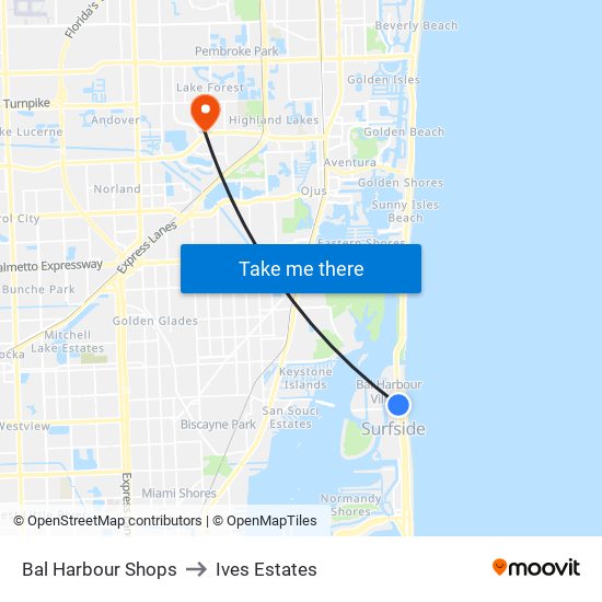 Bal Harbour Shops to Ives Estates map