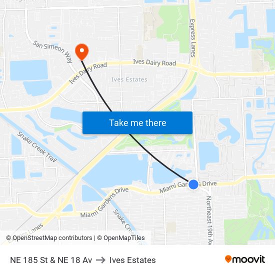 NE 185 St & NE 18 Av to Ives Estates map