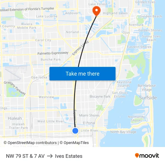 Nw 79 St & 7 Av to Ives Estates map
