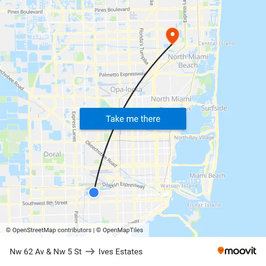 Nw 62 Av & Nw 5 St to Ives Estates map