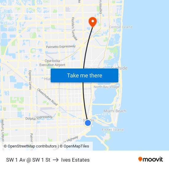 SW 1 Av @ SW 1 St to Ives Estates map