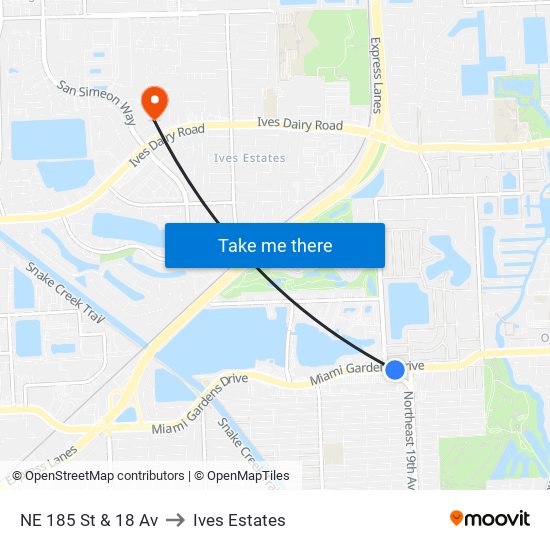 NE 185 St & 18 Av to Ives Estates map