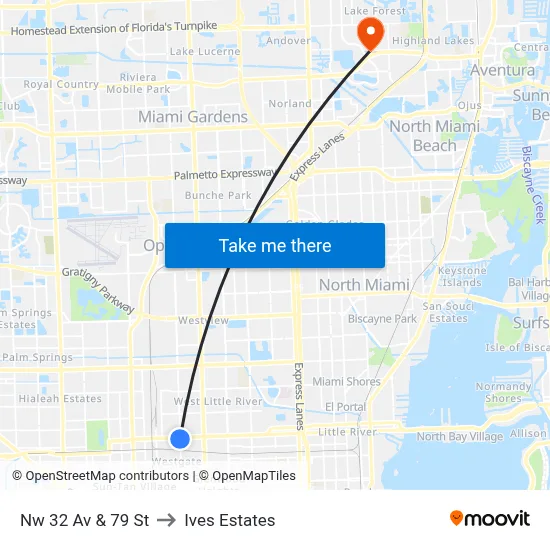 Nw 32 Av & 79 St to Ives Estates map