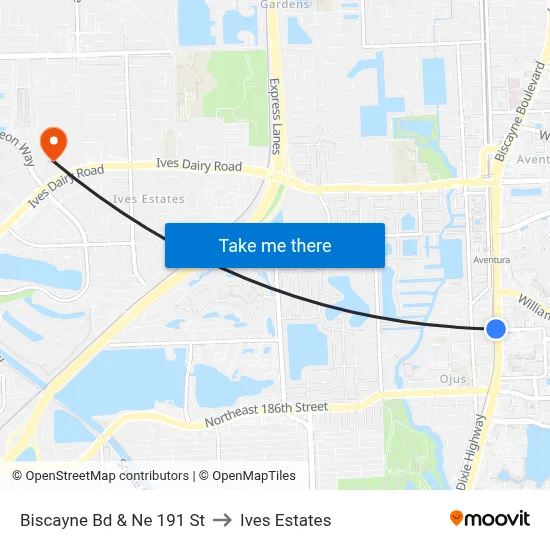 Biscayne Bd & Ne 191 St to Ives Estates map