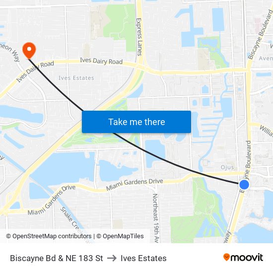 Biscayne Bd & NE 183 St to Ives Estates map