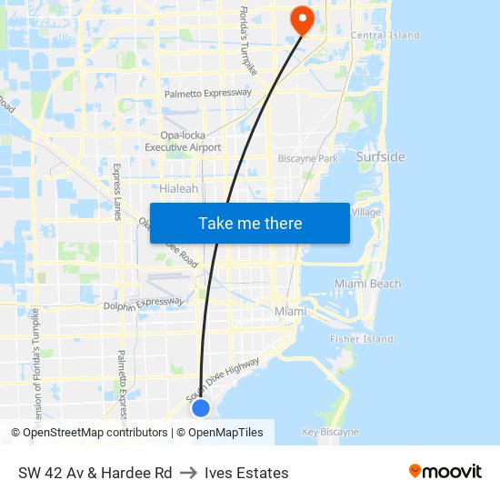 SW 42 Av & Hardee Rd to Ives Estates map