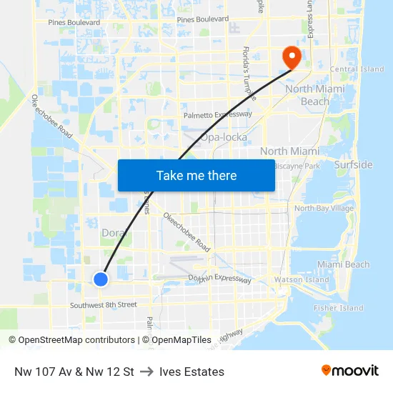 Nw 107 Av & Nw 12 St to Ives Estates map