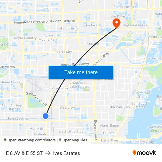 E 8 Av & E 55 St to Ives Estates map