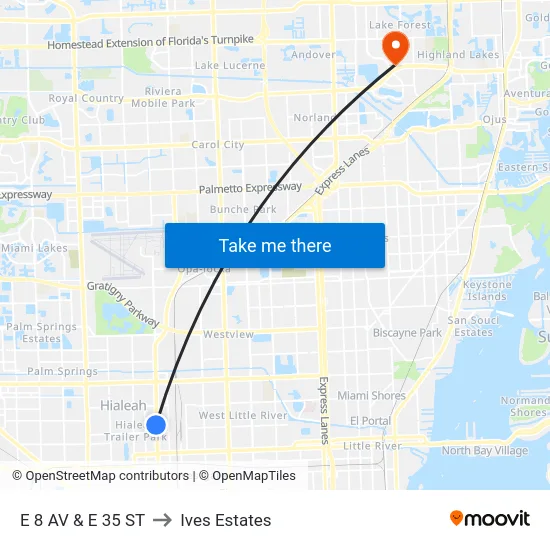 E 8 Av & E 35 St to Ives Estates map