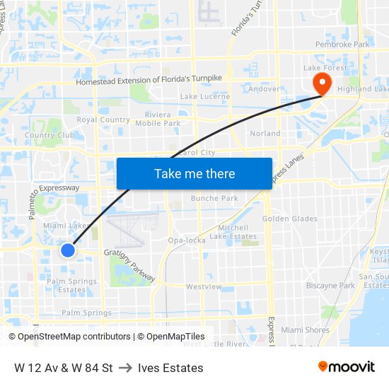 W 12 Av & W 84 St to Ives Estates map