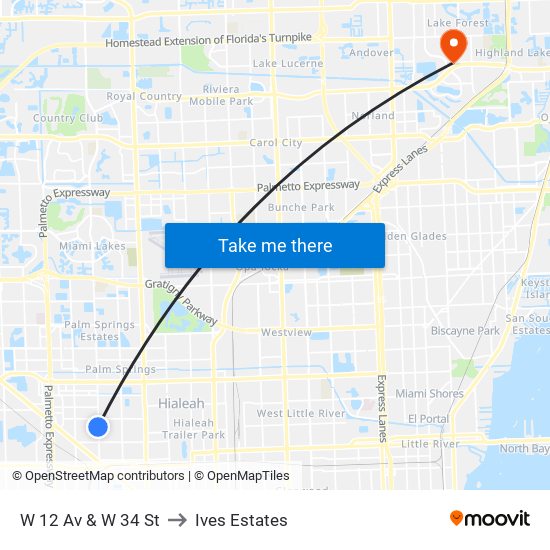W 12 Av & W 34 St to Ives Estates map