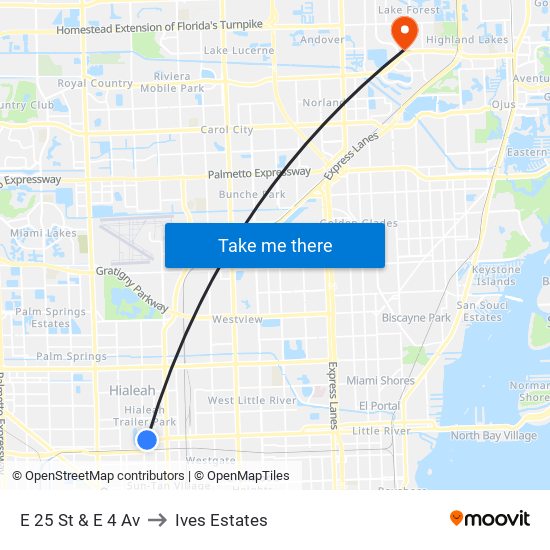 E 25 St & E 4 Av to Ives Estates map