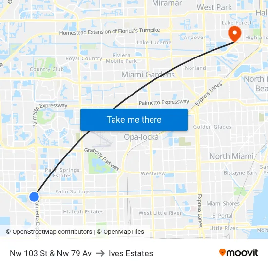 Nw 103 St & Nw 79 Av to Ives Estates map