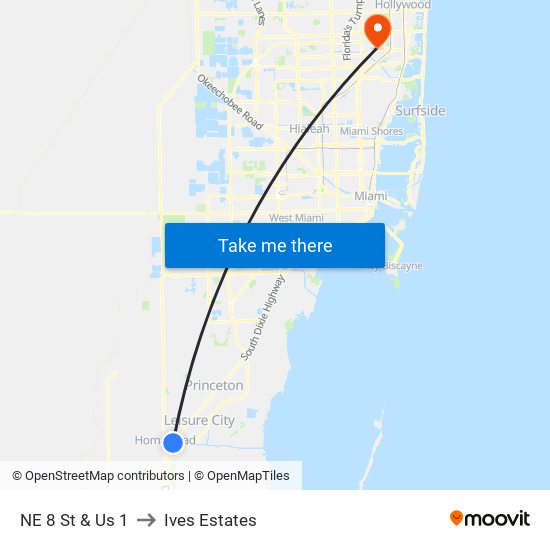 NE 8 St & Us 1 to Ives Estates map