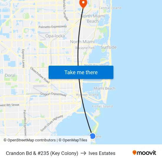 Crandon Bd & #235 (Key Colony) to Ives Estates map