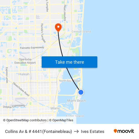 Collins Av & # 4441(Fontainebleau) to Ives Estates map