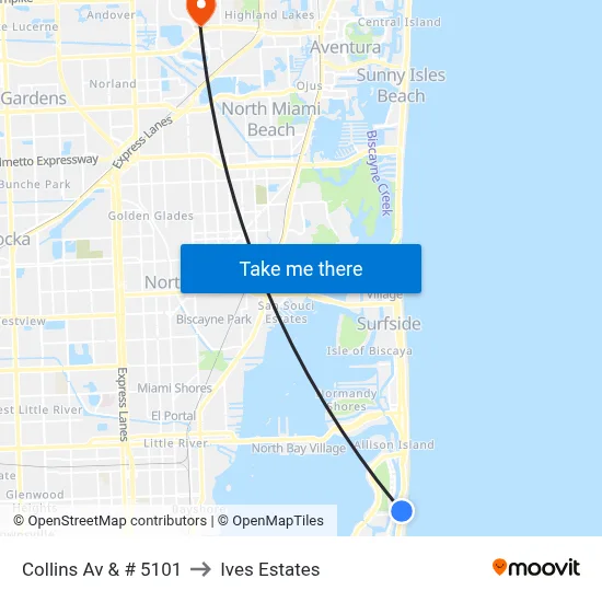 Collins Av & # 5101 to Ives Estates map