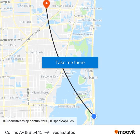 Collins Av & # 5445 to Ives Estates map