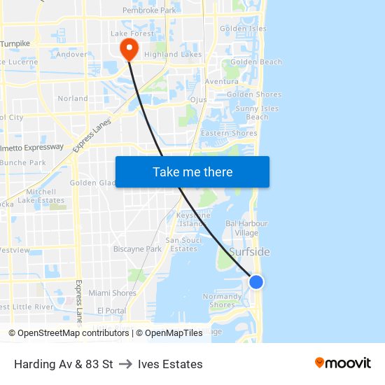 Harding Av & 83 St to Ives Estates map
