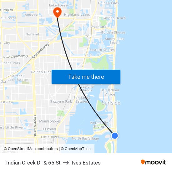 Indian Creek Dr & 65 St to Ives Estates map