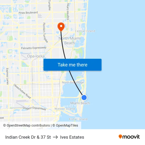 Indian Creek Dr & 37 St to Ives Estates map
