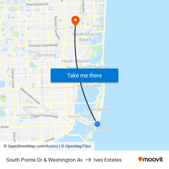 South Pointe Dr & Washington Av to Ives Estates map