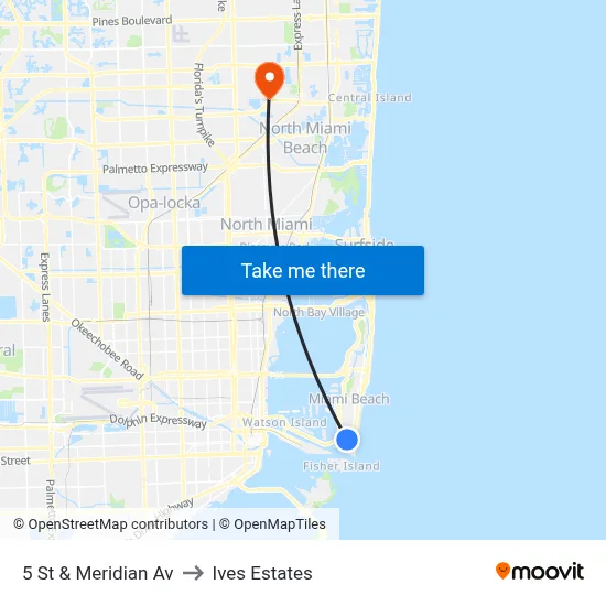 5 St & Meridian Av to Ives Estates map