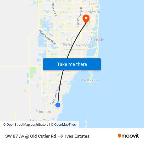SW 87 Av @ Old Cutler Rd to Ives Estates map
