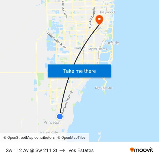 Sw 112 Av @ Sw 211 St to Ives Estates map