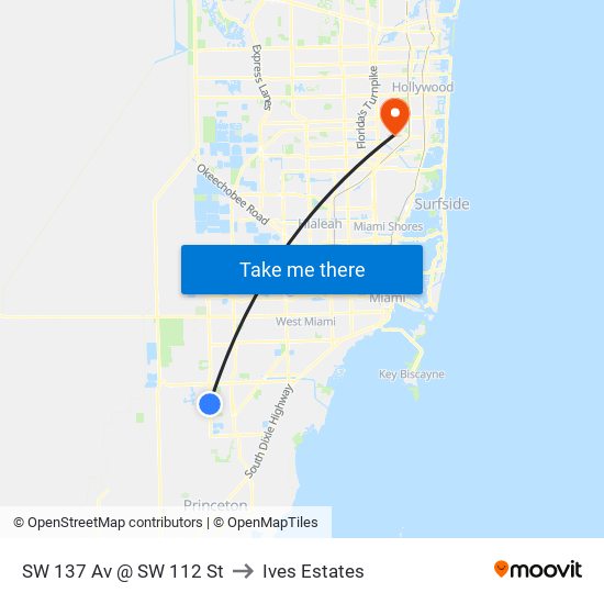 SW 137 Av @ SW 112 St to Ives Estates map