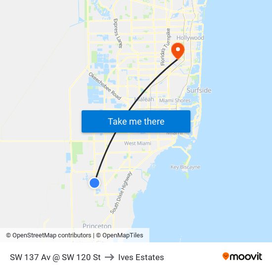 SW 137 Av @ SW 120 St to Ives Estates map