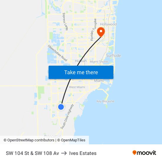 SW 104 St & SW 108 Av to Ives Estates map